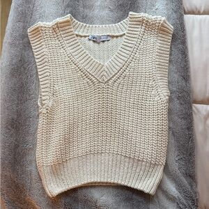 Zara Beige V-Neck Knit Sweater Vest